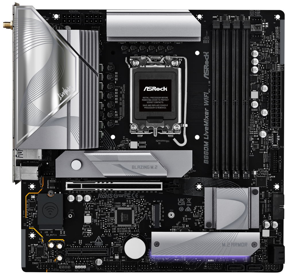 ASRock B860M LiveMixer WiFi / Intel B860 / LGA1851 / 4x DDR5 / 3x M.2 / HDMI / Thunderbolt 4 / WiFi / mATX